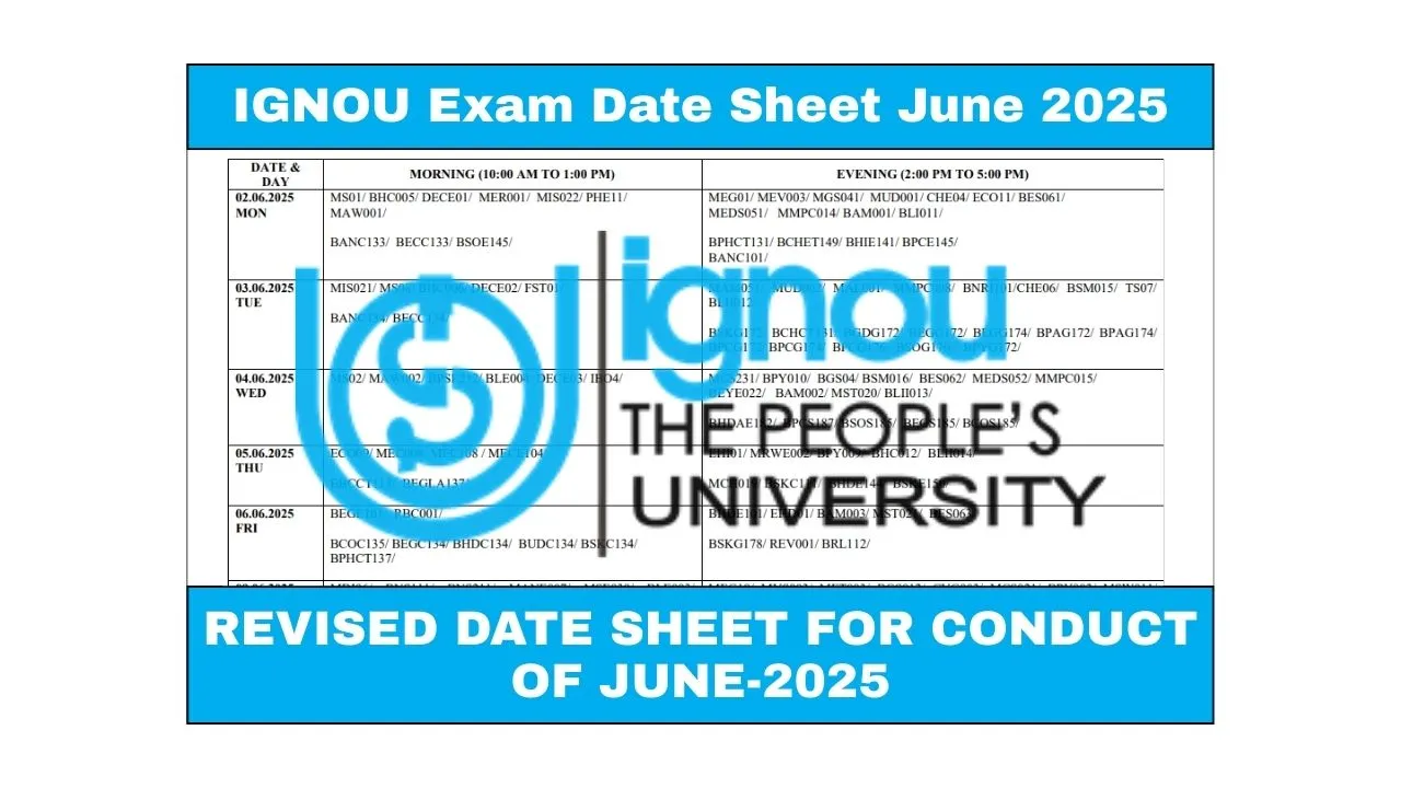 IGNOU Exam Date Sheet June 2025